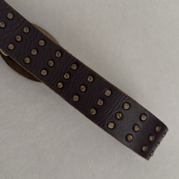 Faithful | Brown Leather Stud Belt Eagle Camouflage Hook Embossed Buckle (S) - Picture 8 of 15